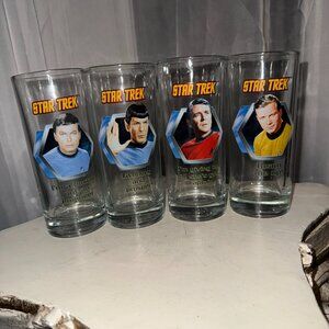 Star Trek Glass Set 4 Captain Kirk Spock Scotty McCoy 2011 CBS Studios Vandor